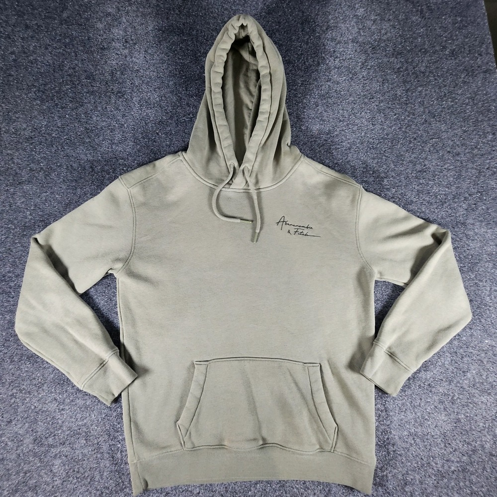 Abercrombie & Fitch Fleece Hoodie Mens Small Green Embroidered Sweatshirt